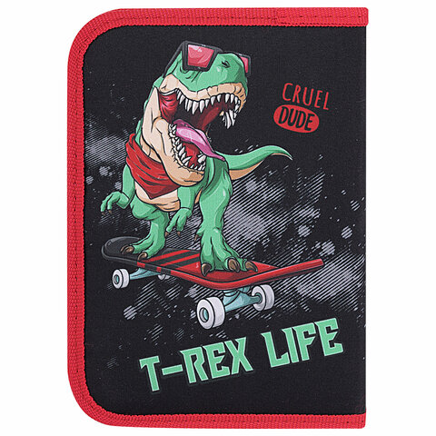 Пенал ПИФАГОР, 1 отделение, 2 откидные планки, полиэстер, 20х14 см, "T-Rex Life", 271513 - фото 3