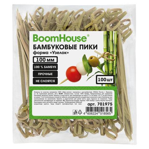 Шпажки-пики для канапе бамбуковые форма "Узелок" 10 см, 100 шт., BOOMHOUSE (БУМХАУС), 701975 - фото 2