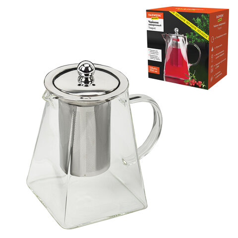 Чайник заварочный 950 мл, жаропрочное стекло, металлическая колба-заварник, DASWERK (ДАСВЕРК), 608647 - фото 1