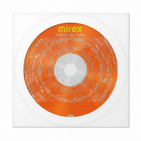 Диск DVD+R (плюс) MIREX, 4,7 ГБ, 16x, бумажный конверт, 1 штука, UL130013A1C - фото 1