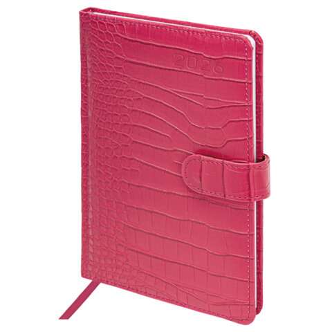 Еженедельник датированный 2026 А5 145х215 мм, BRAUBERG "Party", под кожу, розовый, 117176 - фото 1