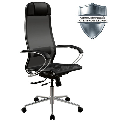 Кресло МЕТТА "ErgoLife" 10 B1-104K, хром, синхромеханизм, прочная сетка, черное - фото 2