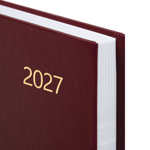Ежедневник датированный 2027 145х215 мм, А5, STAFF, обложка бумвинил, бордовый, 117814 - фото 3