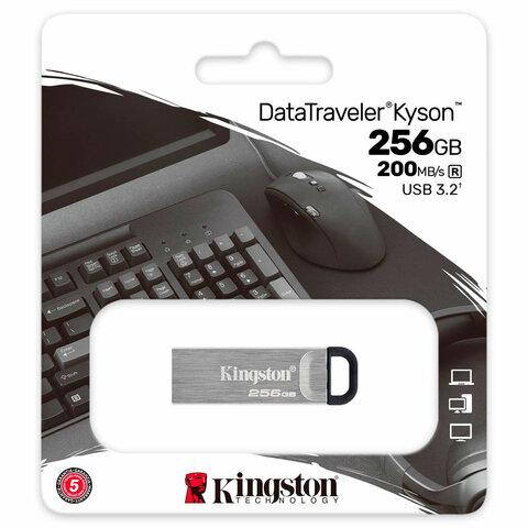 Флеш-диск 256 GB KINGSTON DataTraveler Kyson, разъем USB 3.2, серебряный, DTKN/256GB - фото 1