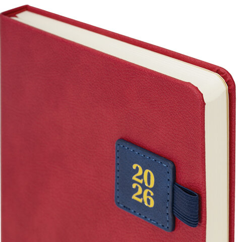 Ежедневник датированный 2026 А5 138х213 мм, BRAUBERG "Accent", под кожу, держатель, красный/синий, 117384 - фото 4