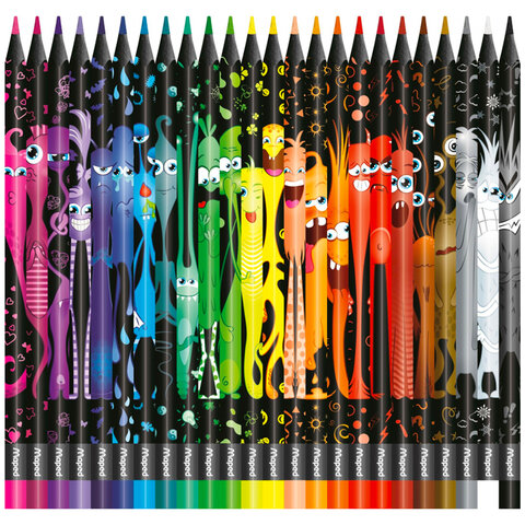 Карандаши цветные MAPED "COLOR PEP'S Black Monster", 24 цвета, трехгранные, 862624 - фото 2