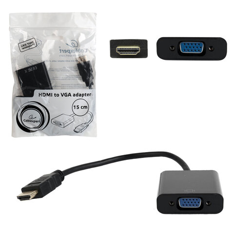 Кабель-переходник HDMI-VGA, 15 см, CABLEXPERT, M-F, для передачи аналогового видео, A-HDMI-VGA-04 - фото 1