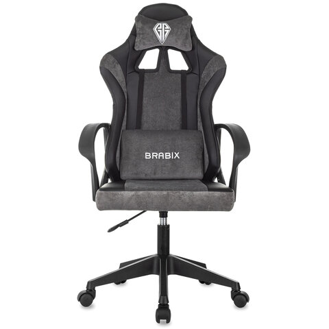 Кресло компьютерное BRABIX "Forcer GM-127", 2 подушки, экокожа/велюр, черное/серое, 533216 - фото 3