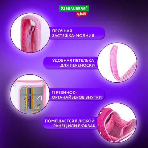 Папка для труда на молнии BRAUBERG KIDS А4, 1 отделение, прозрачная, органайзер, "Tiny cutie", 273397 - фото 10
