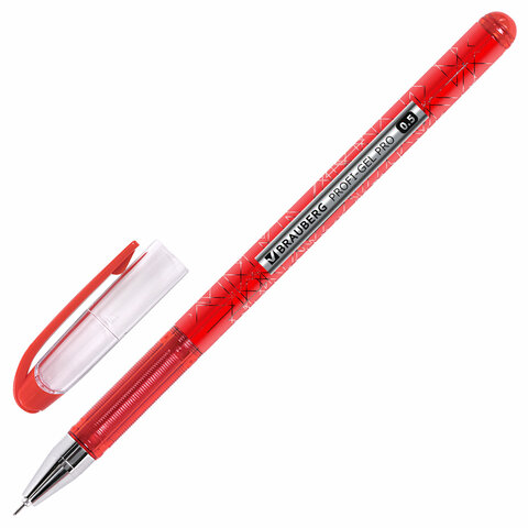 Ручка гелевая BRAUBERG "Profi-Gel PRO", КРАСНАЯ, линия письма 0,4 мм, игольчатый наконечник 0,5 мм, печать на корпусе, 144126 - фото 1