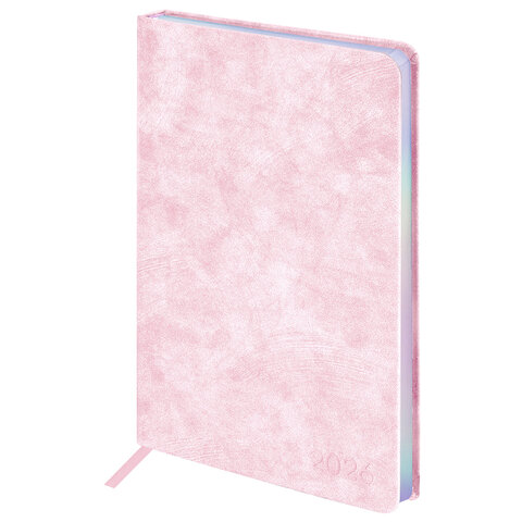 Ежедневник датированный 2026 А5 138х213 мм, BRAUBERG "Ice", под кожу, розовый, 117390 - фото 1