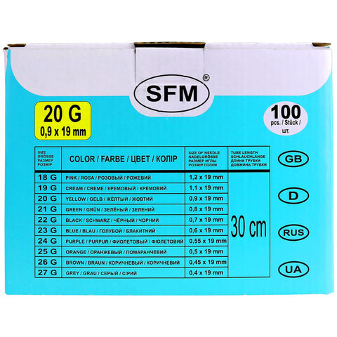 Иглы-бабочки для вливания в малые вены SFM 0,9 х 19 - 20G, КОМПЛЕКТ 100 штук, LUER - фото 3