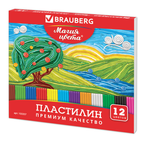 Пластилин классический BRAUBERG "МАГИЯ ЦВЕТА", 12 цветов, 240 г, со стеком, высшее качество, картонная упаковка, 103357 - фото 1