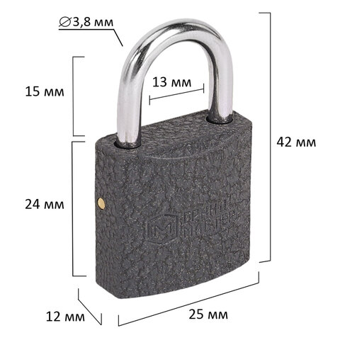 Замок навесной чугунный 25 мм "Стандарт", 2 ключа, ГРАНДМАСТЕР, 671289 - фото 8