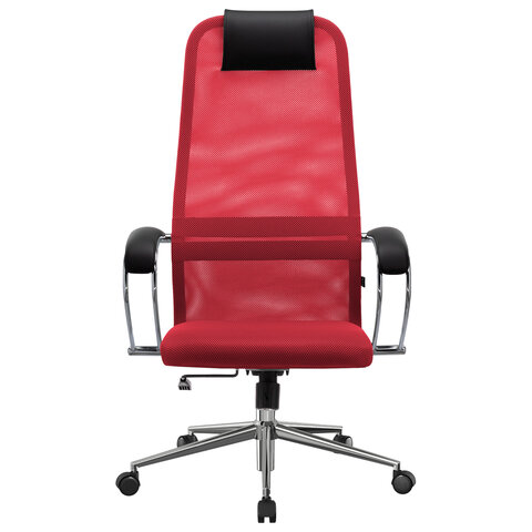 Кресло офисное МЕТТА "SU-B-8" хром, ткань-сетка, сиденье мягкое, красное - фото 7