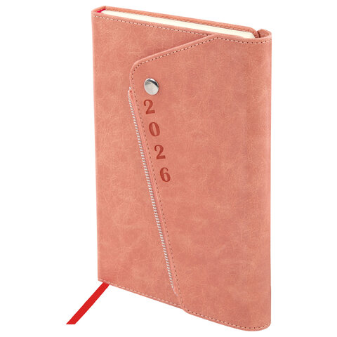 Ежедневник датированный 2026, А5, 145х213 мм, BRAUBERG "Jacket", под кожу, клапан, держатель, розовый, 117400 - фото 1
