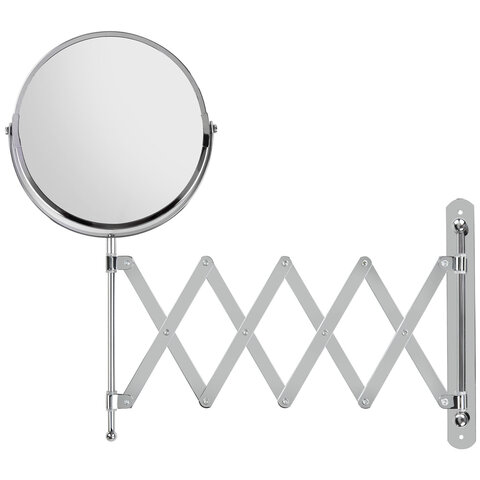 Зеркало настенное BRABIX, диаметр 17 см, двусторонее, с увеличением, нержавеющая сталь, выдвижное (гармошка), 607420 - фото 2