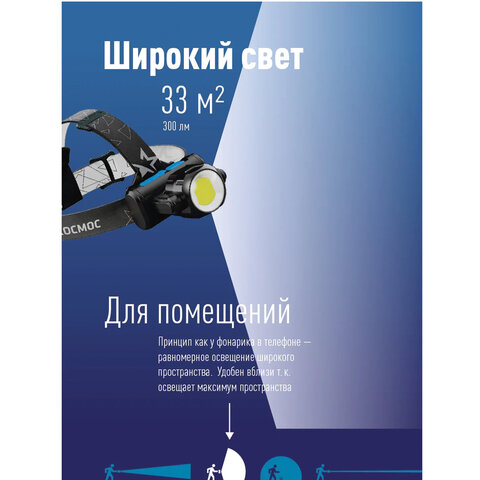 Фонарь налобный аккумуляторный КОСМОС, 5 Вт, COB, Li-ion, 3 режима, заряд от USB, KOCH5WLi-On - фото 8