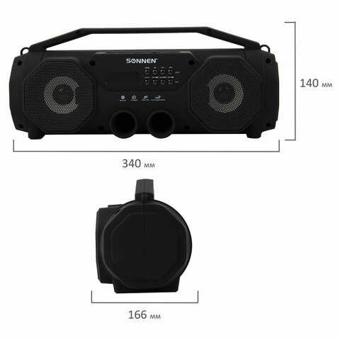 Колонка портативная с подсветкой SONNEN B306, 12 Вт, Bluetooth, FM-тюнер, microSD, MP3-плеер, черная, 513479 - фото 8