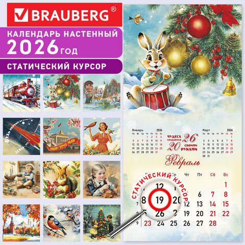 Календарь настенный перекидной 2026 г., BRAUBERG, 12 листов, 28,5х28,5 см, "Советские открытки", 116933 - фото 18