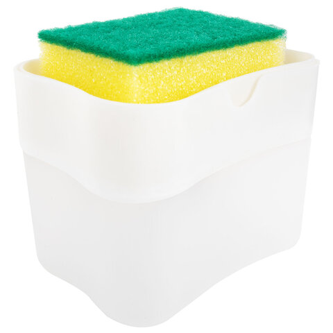 Диспенсер/дозатор для моющего средства, органайзер + губка, БЕЛЫЙ, 7х14х11 см, ЛЮБАША, 700039 - фото 3