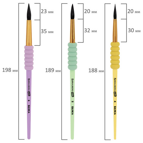 Кисти c EVA-вставкой БЕЛКА набор 6 шт. (круглые №1, 2, 3, 4, 5, 6), блистер, BRAUBERG KIDS, 201093 - фото 9