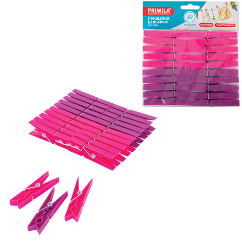Прищепки бельевые 7,8 см, КОМПЛЕКТ 20 штук, пластик, ассорти, PRIMILA (ПРИМИЛА) ORIGINAL, 700511 - фото 1