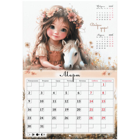 Календарь-планер настенный перекидной на 2026 г., BRAUBERG, 12 листов, 29,5х21,3 см, "Sweet pony", 116948 - фото 6