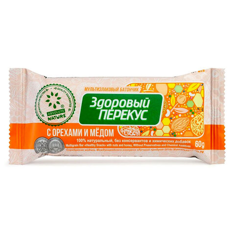 Батончик-мюсли ЗДОРОВЫЙ ПЕРЕКУС с орехами и медом, 20 шт. по 60 г, 16917 - фото 3