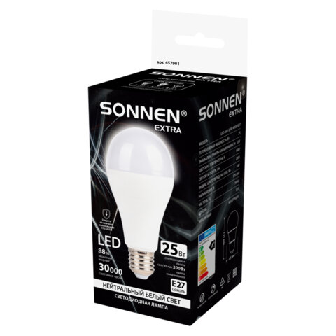 Лампа светодиодная SONNEN EXTRA, 25 (200) Вт, Е27, груша, нейтральный белый, 30000 ч, LED A65-25W-4000-Е27, 457901 - фото 3