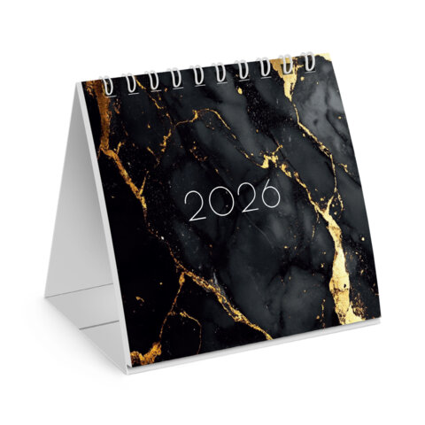 Календарь-домик настольный на гребне, 2026 г., BRAUBERG, 101х101 мм, "Black marble", 117279 - фото 1