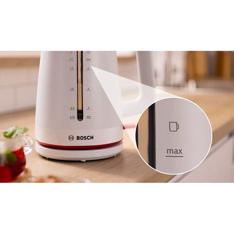 Чайник BOSCH TWK3M121, 1,7 л, 2400 Вт, закрытый нагревательный элемент, пластик, белый - фото 4