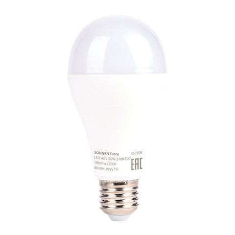 Лампа светодиодная SONNEN EXTRA, 20 (150) Вт, Е27, груша, теплый белый, 30000 ч, LED A65-20W-2700-Е27, 457898 - фото 2