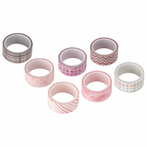 Клейкие WASHI-ленты для декора ОТТЕНКИ РОЗОВОГО, 15 мм х 3 м, 7 цветов, рисовая бумага, ОСТРОВ СОКРОВИЩ, 661704 - фото 3