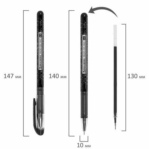 Ручка гелевая BRAUBERG "Profi-Gel PRO", ЧЕРНАЯ, линия письма 0,4 мм, игольчатый наконечник 0,5 мм, печать на корпусе, 144124 - фото 7
