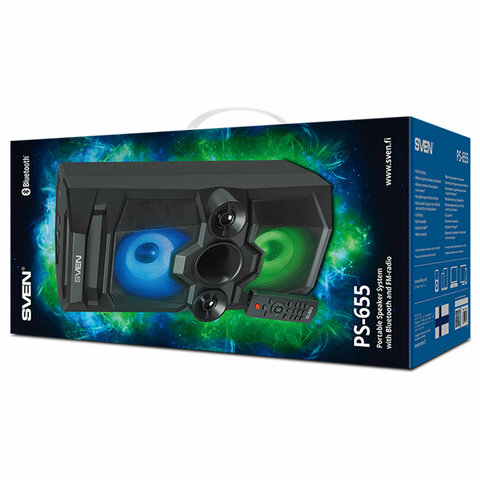 Колонка портативная SVEN PS-655, 50 Вт, TWS, Bluetooth, FM, USB, microSD, LED-дисплей, пульт, черная, SV-020163 - фото 6