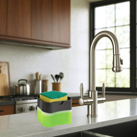 Диспенсер/дозатор для моющего средства, органайзер + губка, ЧЕРНЫЙ, 7х14х11 см, ЛЮБАША, 700040 - фото 5