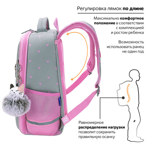 Ранец BRAUBERG LIGHT, 1 отделение, с брелоком, "Cat patches", плюшевые нашивки, 36х26х13 см, 272030 - фото 12