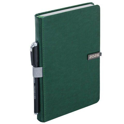Ежедневник датированный 2026 А5 138x213 мм, BRAUBERG "Inspiration", под кожу, цветной срез, темно-зеленый, 117477 - фото 2