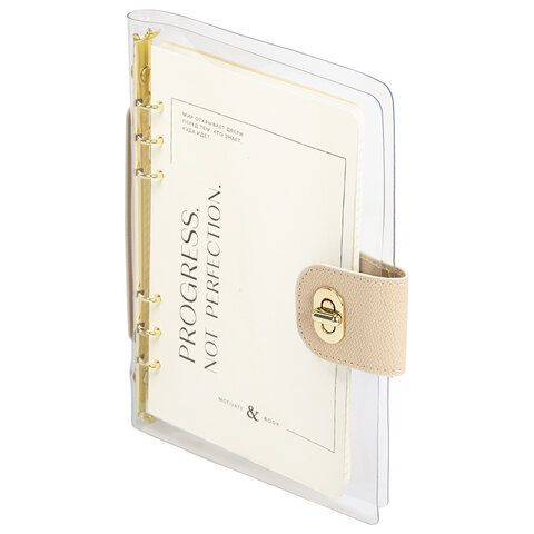 Блокнот А5 180x235 мм, BRAUBERG "Fabulous", гибкий, на кольцах, застежка, 80 л., бежевый, 116194 - фото 1