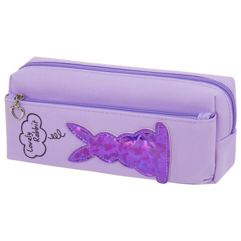 Пенал мягкий ЮНЛАНДИЯ, 2 отделения, полиэстер, "Bunny", фиолетовый, 20х7х9 см, 228989 - фото 1