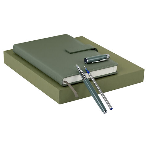 Ежедневник в подарочном наборе 5 в 1, А5, 145x212 мм, BRAUBERG "President", под кожу, 160 листов, зеленый, 116855 - фото 4