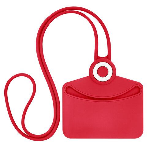 Бейдж горизонтальный для пропуска и ID-карт, СИЛИКОНОВЫЙ, 54х85 мм, шнурок 42 см, красный BRAUBERG, 238907 - фото 3