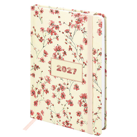 Ежедневник датированный 2027 с резинкой, 145х203 мм, А5, BRAUBERG, твердый, "Flower pattern", 117831 - фото 1
