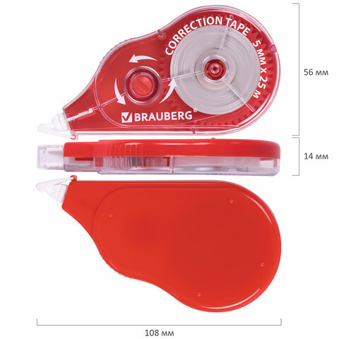 Корректирующая лента BRAUBERG MAXI PLUS, 5 мм х 25 м, механизм перемотки, корпус красный, блистер, 272501 - фото 8