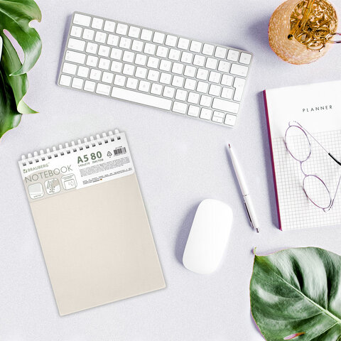 Блокнот А5, 80 л., силиконовый гребень, обложка пластик, клетка, BRAUBERG, бежевый, 117559 - фото 9