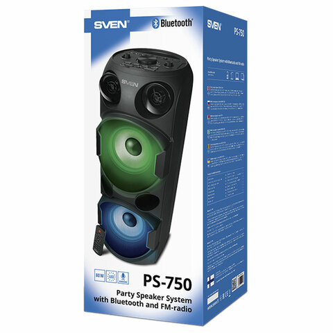 Колонка портативная SVEN PS-750, 80 Вт, TWS, Bluetooth, FM, USB, microSD, LED-дисп, черная, SV-019617 - фото 15