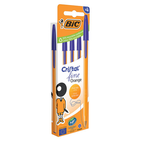 Ручки шариковые BIC "Orange Original", НАБОР 4 шт., СИНИЕ, узел 0,8 мм, линия письма 0,3 мм, пакет, 8308521 - фото 4