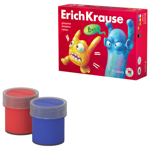 Гуашь ERICH KRAUSE "Jolly friends" 12 цветов по 20 мл, картонная упаковка, 61415 - фото 1