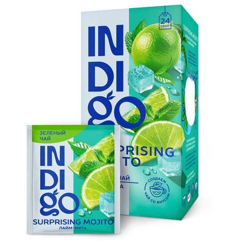 Чай INDIGO "Лайм-мята" зеленый, 24 пакетика в конвертах по 1,7 г, HERB0077 - фото 1